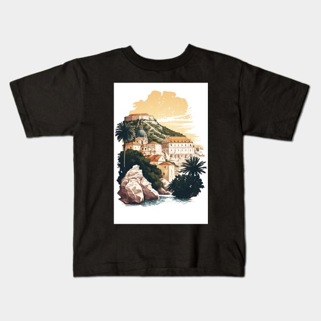 Dubrovnik Croatia Illustration Drawing Kids T-Shirt by unrealartwork